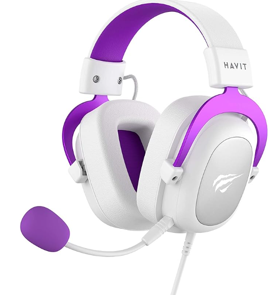 Headset Fone de Ouvido Havit HV-H2002d Purple, Gamer, com Microfone, Falante 53mm, Plug 3, 5mm compatível com XBOX ONE e PS4, HAVIT, HV-H2002d Cor Roxo e Branco