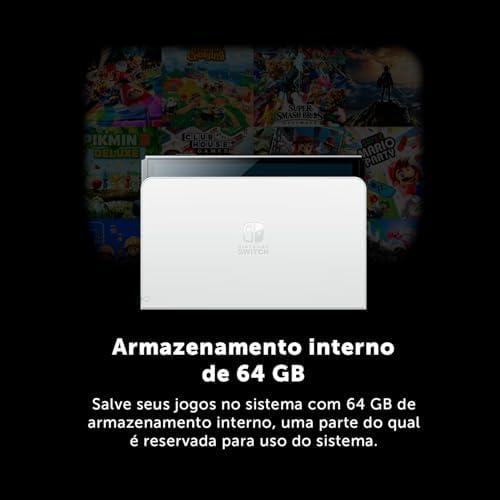 Nintendo, Console Jogo, Switch OLED Branco, Jogo Digital Mario Kart 8 Deluxe, 3 Meses de Assinatura Nintendo Switch Online