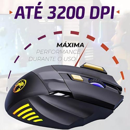 Mouse Gamer Anúbis 7 Botões 3200 DPI Ajustável LED RGB Alta Precisão e Velocidade Jogos Trabalho Estudos Cabo Reforçado Super Rápido Ergonômico Antideslizante Clique Duplo Premium - Preto