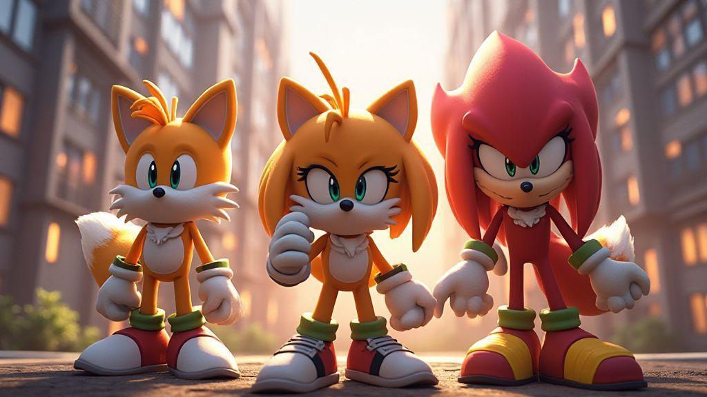Personagens principais: Tails, Knuckles e Dr. Robotnik no universo Sonic the Hedgehog